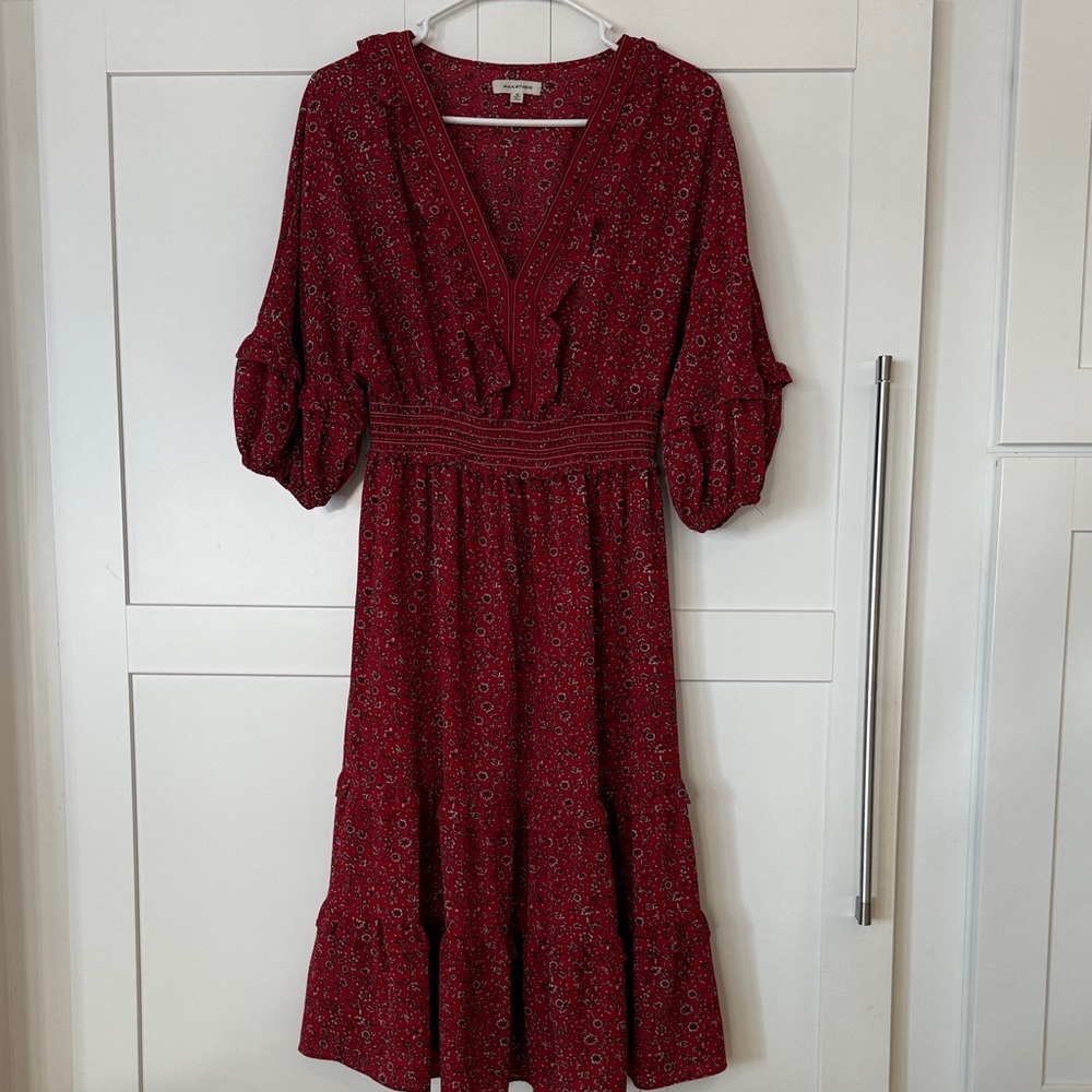 Max Studio Burgundy Floral Long Sleeve Dress